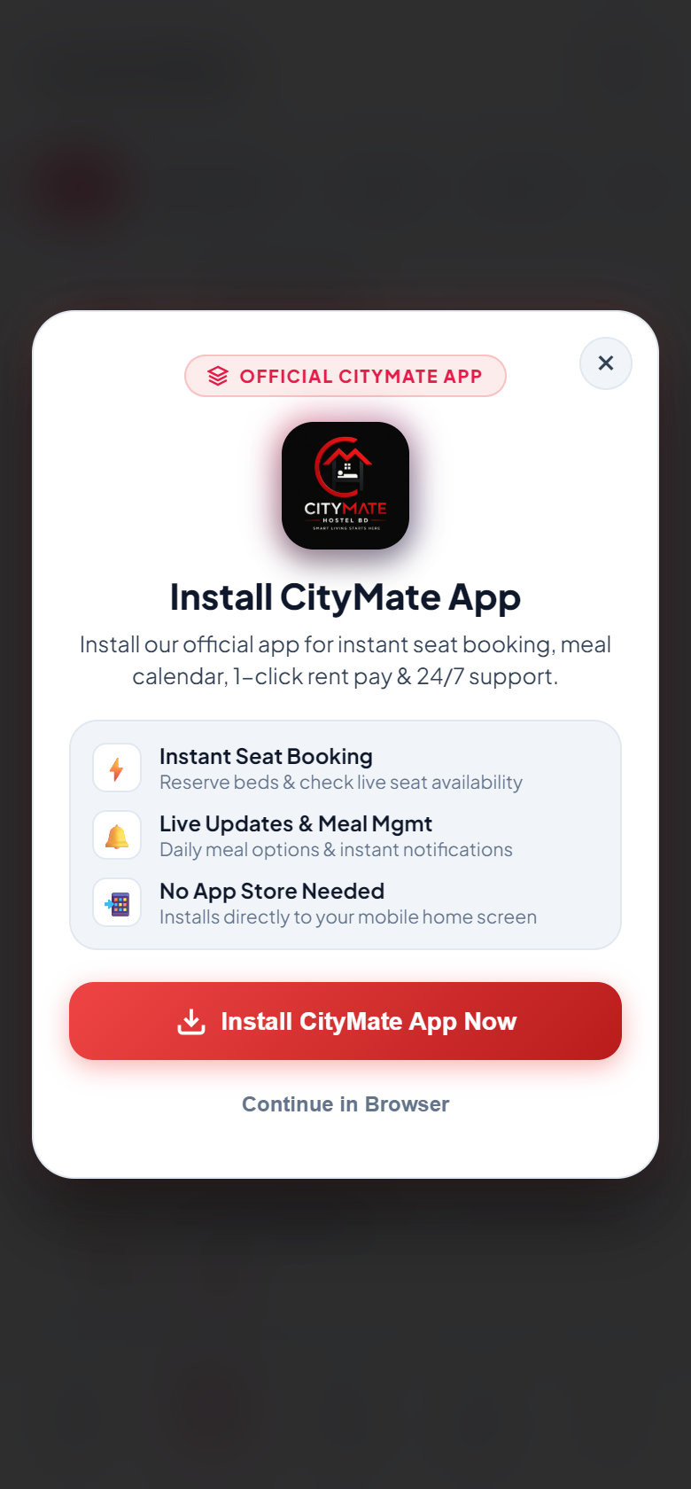 CityMate Food Menu Screenshot
