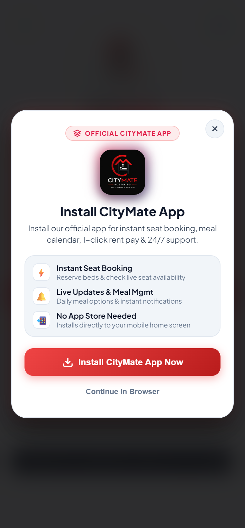 CityMate Resident Home Screen Screenshot